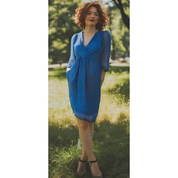 Sundance Dresses & Skirts - Sundance Linen Tunic Dress Size X-Small Blue Balloon Half Sleeve Pockets Lined